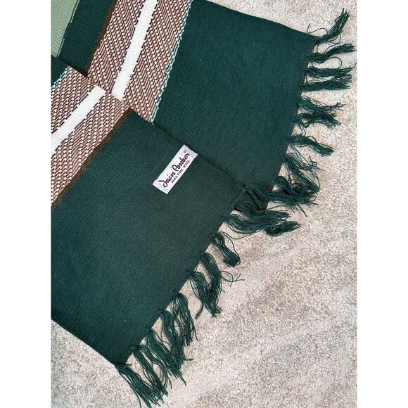 Jain Amber Woven 100% Fine Wool Striped Scarf Fringe Design In Green & Brown NWT - Picture 2 of 3